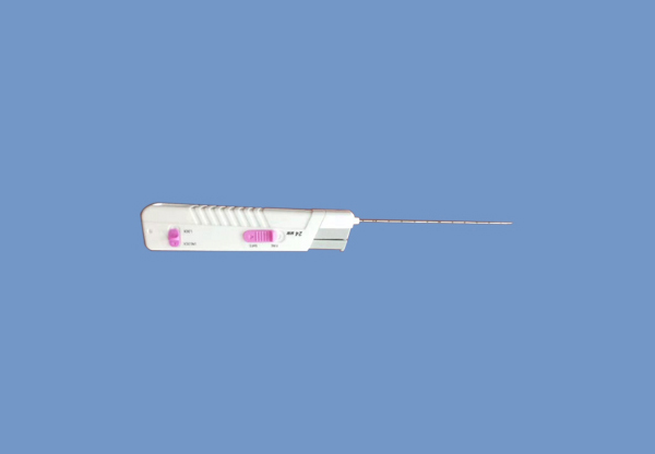 Single-use biopsy needle (trough, tube, suction)